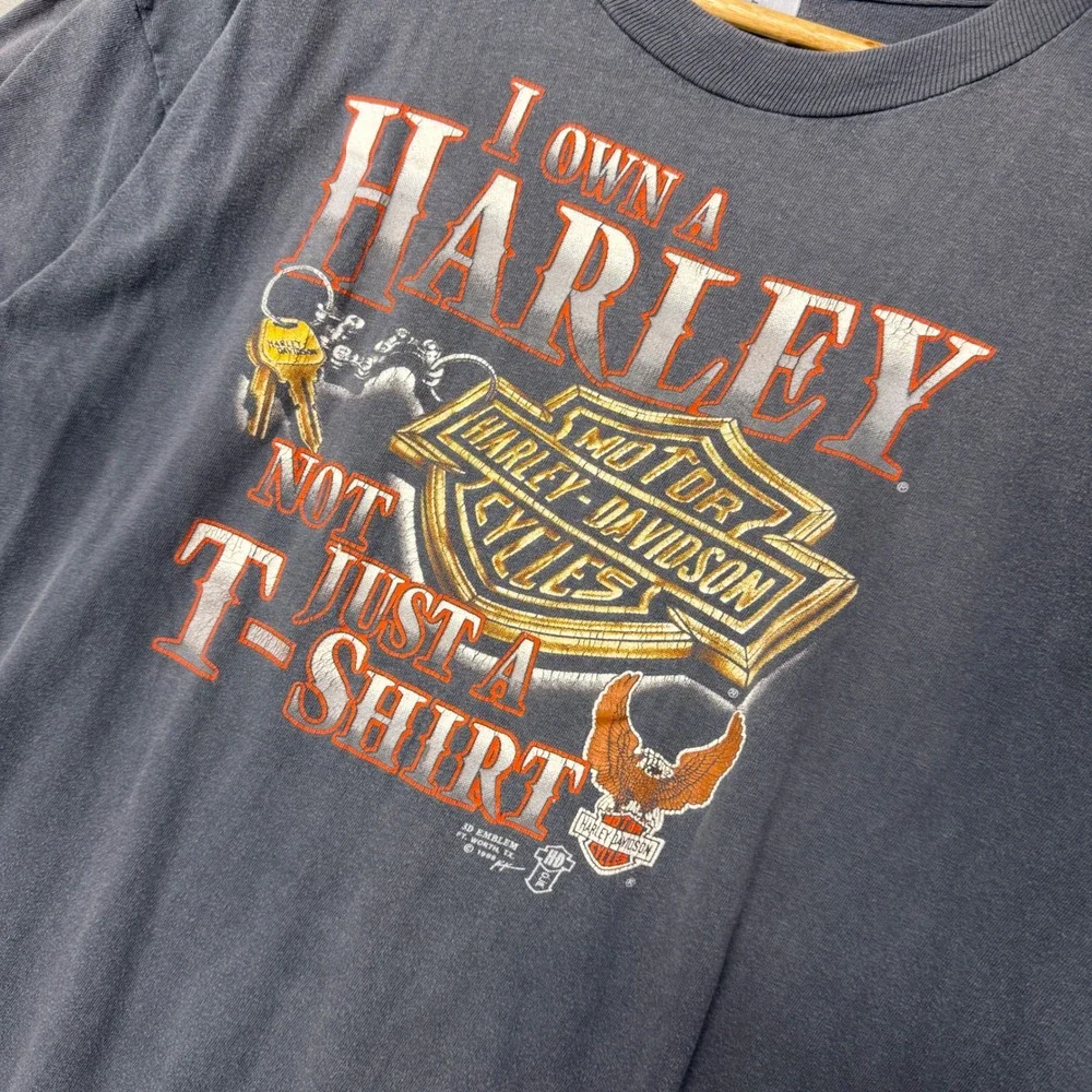 Vintage Harley Davidson I Own a Harley Shirt‎ Black 1988 3D Emblem Faded Large